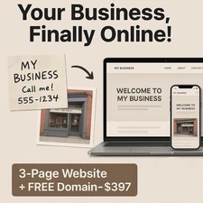 Turn Key .COM Small Business Website + FREE Domain! 3 Pages, Mobile & SEO Ready!