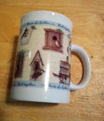 Birds of a Feather Flock Together Coffee Mug with Images of Birds and Birdhouses