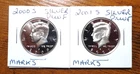 2000 S 2001 S 90% Silver Proof Kennedy Half Dollar 2 COINS IMPAIRED NO RETURNS