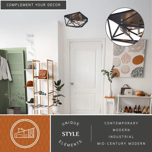 Vaxcel Lighting C0205 Hailey 3 Light 15"W Flush Mount Ceiling - Black Graphite / - Picture 8 of 8