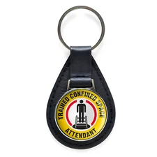 Trained Confined Space Attendant Black Leather Keychain Silver Keyring Military
