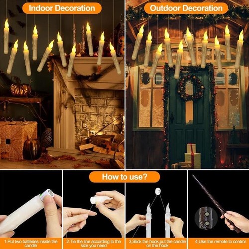 12/20Pcs Floating Candles Christmas Hanging Harry Potter LED Candles Warm AU - Picture 9 of 15