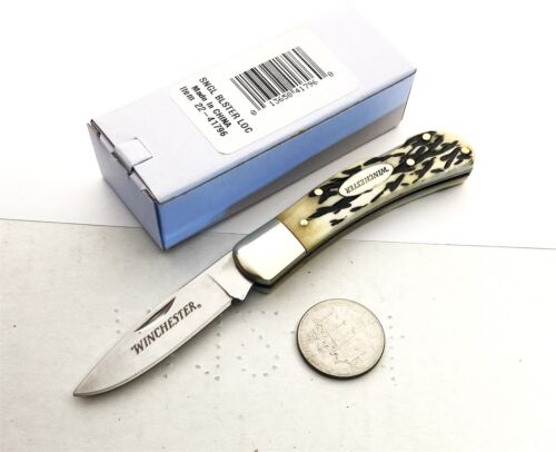 Winchester Gentleman Lockback Folder White Bone Single Bolster Knife CarboardBox - Picture 2 of 4