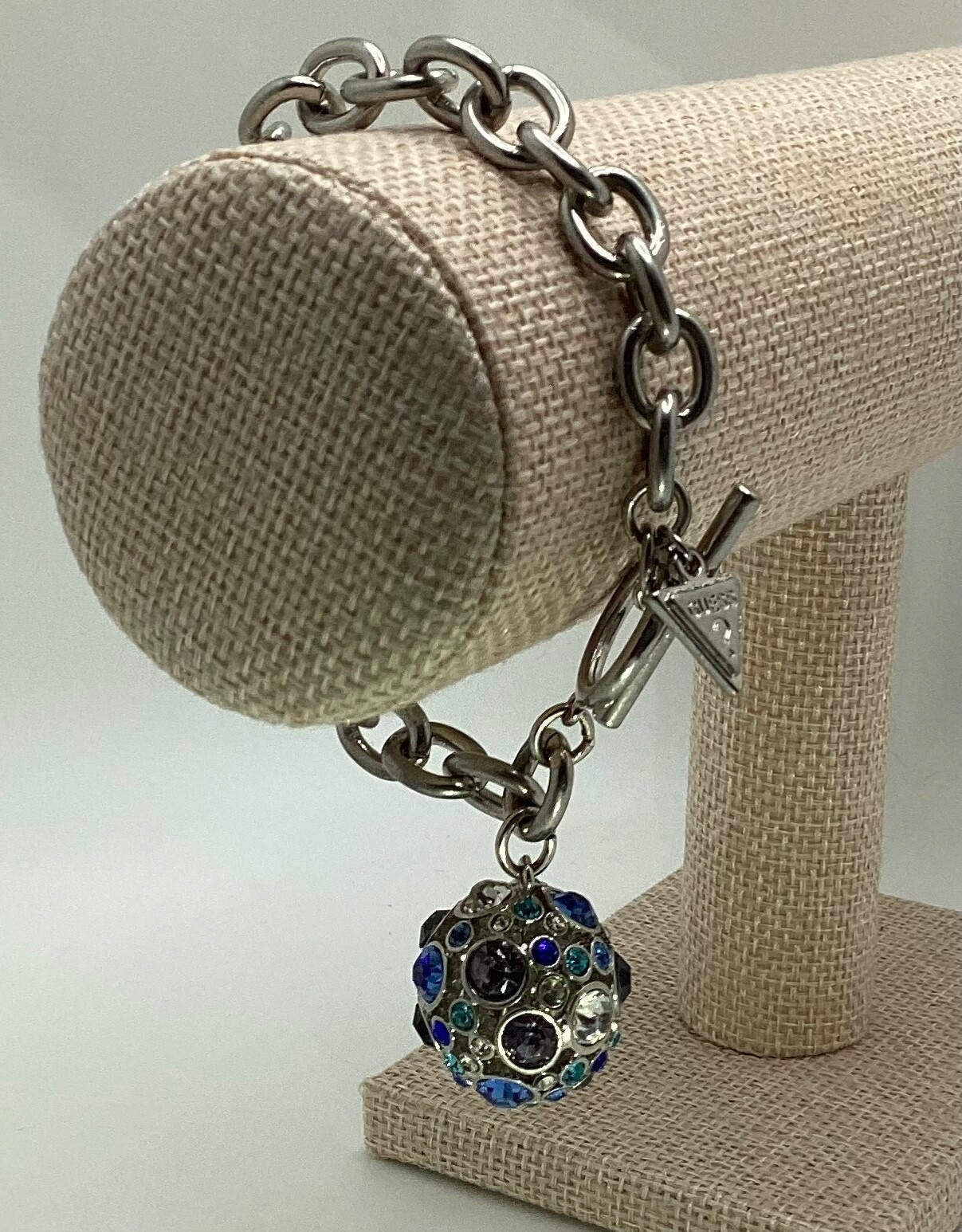 Guess Silver Tone Chain Link Puffed Rhinestone Ba… - image 5