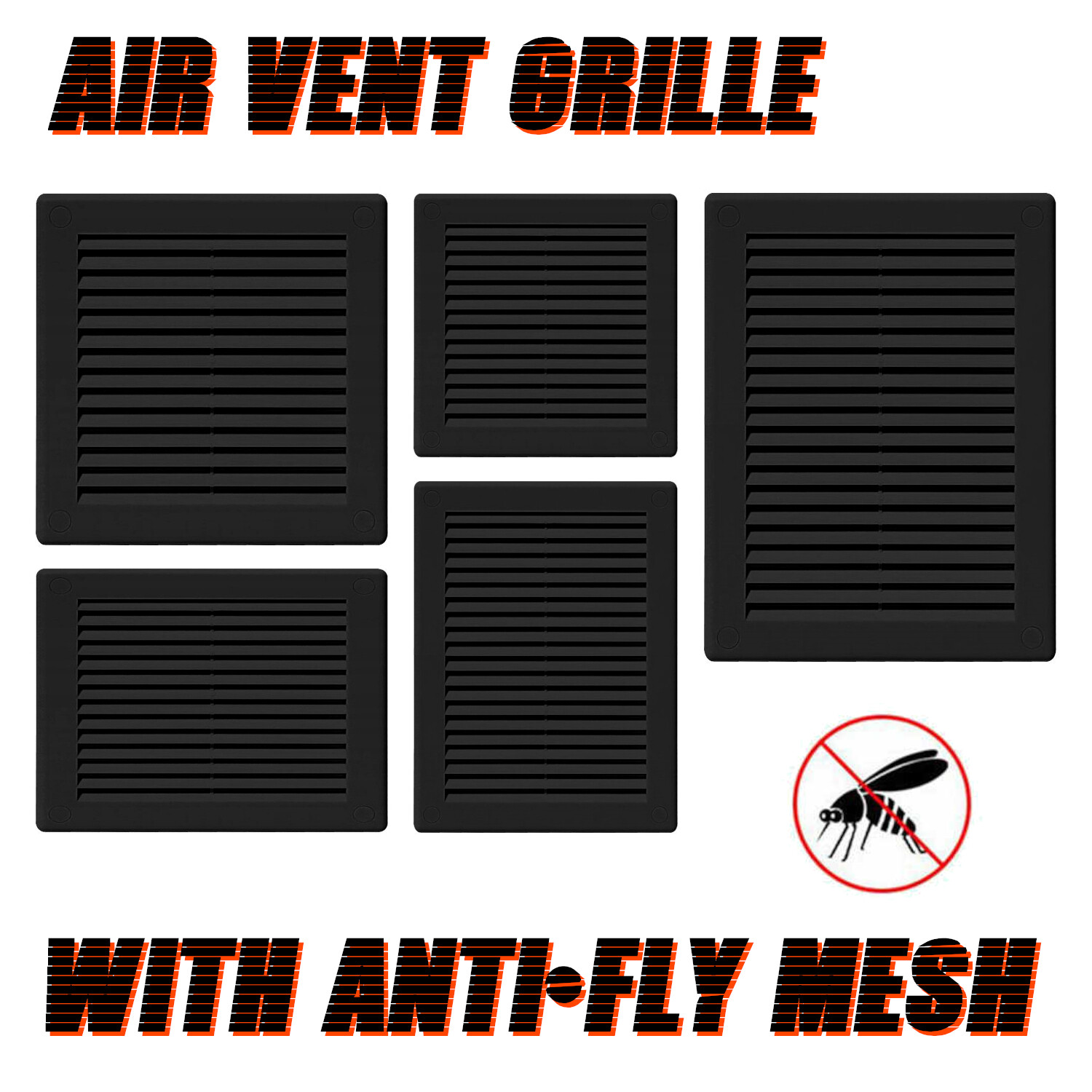 Black Air Vent Grille 250mm X 250mm With Anti-Insect Mesh Fly Screen 10inch 10 - Foto 10
