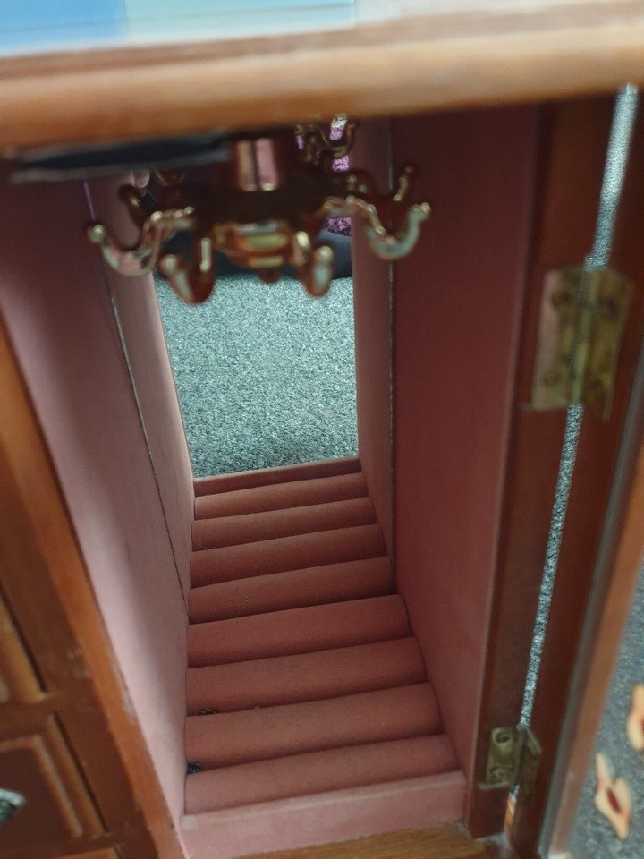 vintage MELE Wooden Wardrobe Jewellery Box With floral glass door