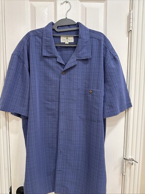 Island Shores Shirt Men s Size 2XL Tall Button Down Blue/Gray Rayon Blend Pocket