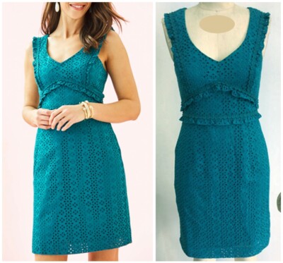 Lilly Pulitzer KAYLEE SHIFT DRESS Tanzanian Teal Petite Petal Eyelet | eBay