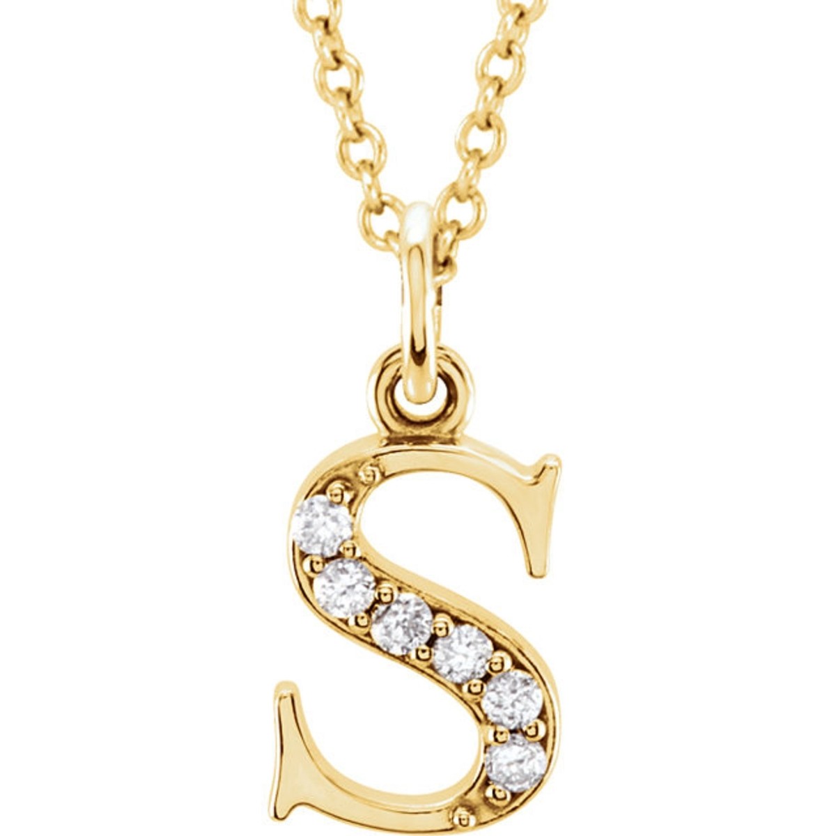 Initial Diamond Necklace 14K Yellow Gold Lower Case All Letters