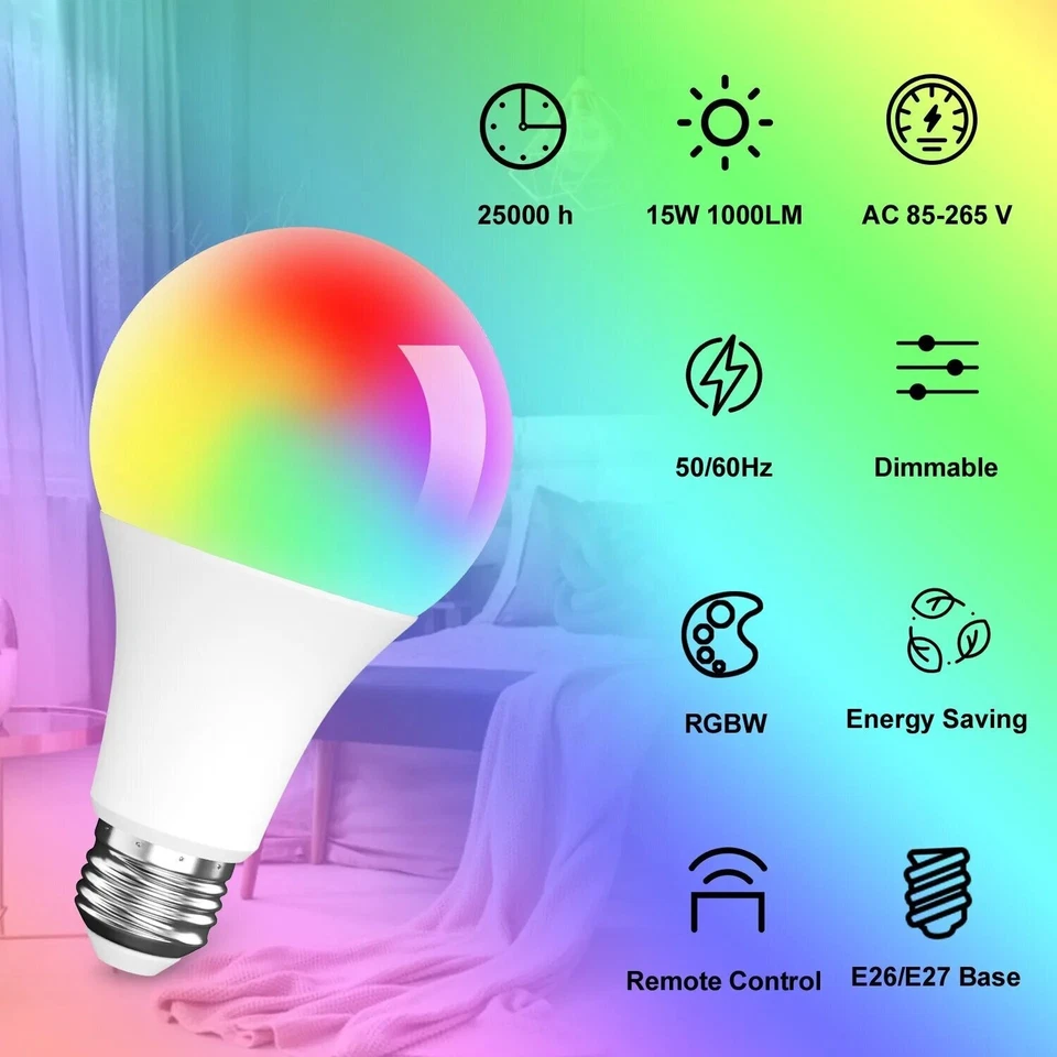 1-5X E26 RGB RGBW LED Light Bulb Multicolor Changing Magic Lamp w/Remote Control - Image 4 of 4