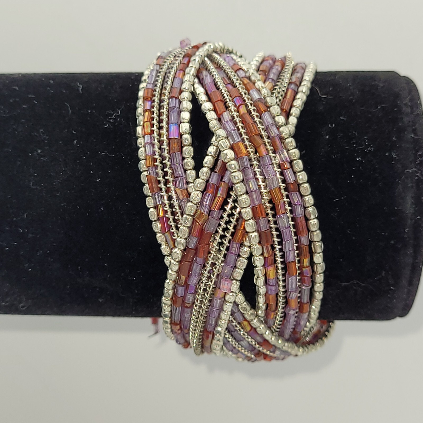 Bracelet Seed Bead Flex Cuff Memory Wire Braided … - image 1