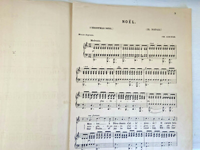 Vintage Sheet Music-1877-Noel-Christmas Song-Gounod-Mezzo Sop-In C-Il Natali-