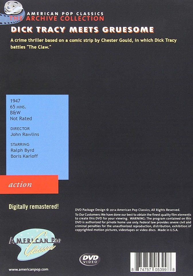 Dick Tracy Meets Gruesome (DVD) Anne Gwynne Boris Karloff Ralph Byrd ...