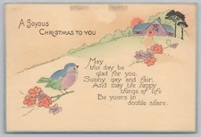 Holiday~Christmas~Summer Home~Bird on Flower Branch~Vintage Postcard