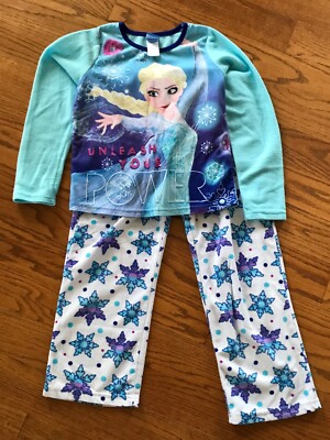 Disney Girls Pc Frozen Shirt Pants Pajama Set Size M VGUC