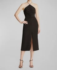 Halston Women's Black Ruched Embellished Halter Piper Dress Size 10