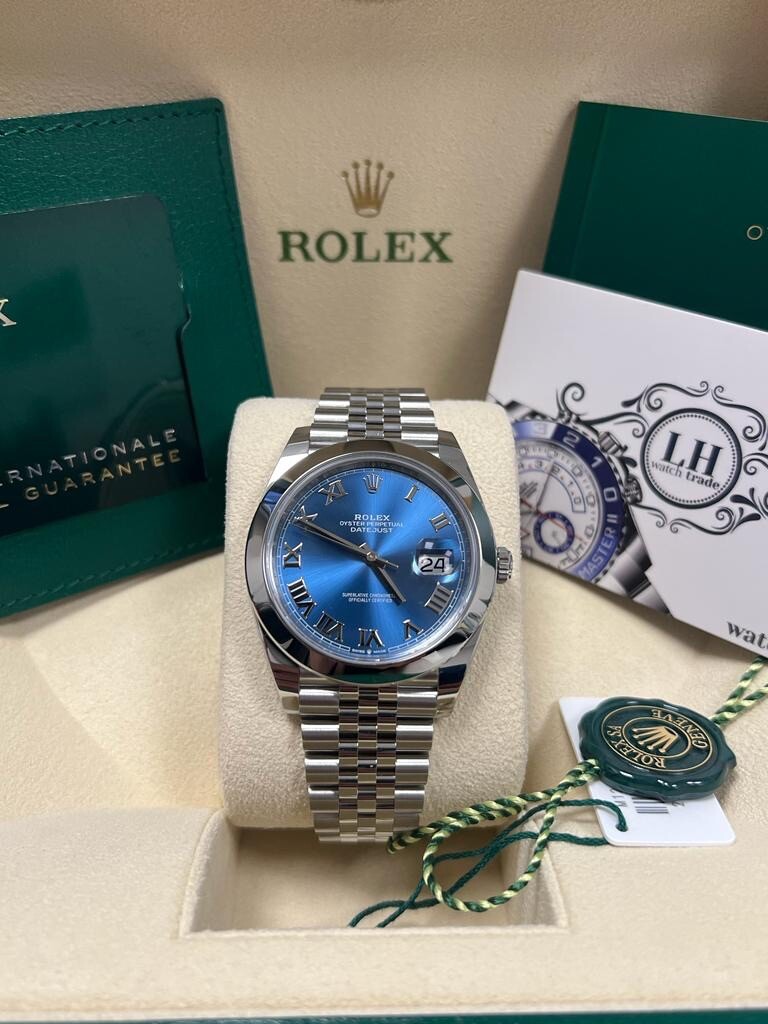 Rolex Datejust 41mm 2023 Blue Azzuro Men's Steel Jubilee Bracelet Watch  126300