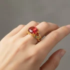 Sunset Orange Sapphire Oval 7.15Ct925 Sterling Silver 24K Gold Rings Size 6.75