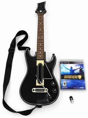 PS3 Guitar Hero Live BUNDLE LOT GUITAR Controller W/Strap DONGLE & Game *TESTED*