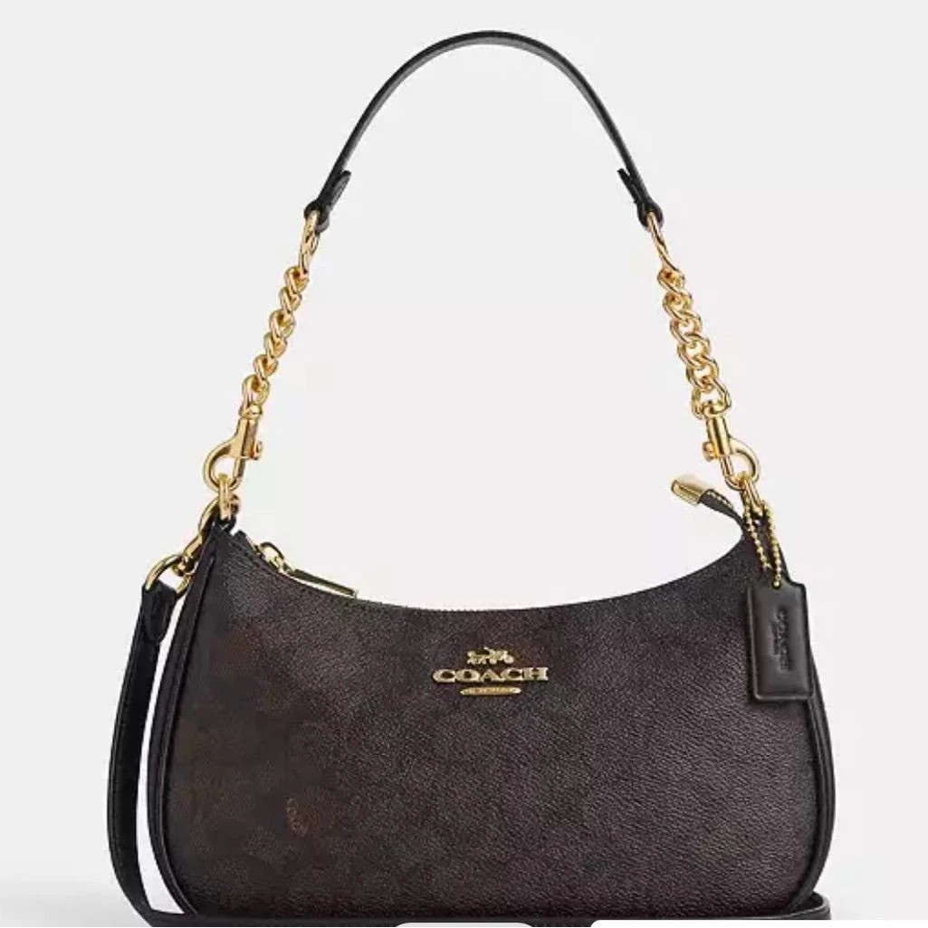 NWT COACH CA548 Teri Shoulder Bag In Signature Canvas/Gold/Walnut/Black Outlet