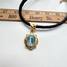 Vintage AVON Faux Blue Topaz Gold Tone Statement Necklace