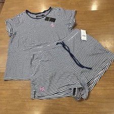 Lauren Ralph Lauren Pajama Set Womens M Navy Stripe Jersey Shorts 2 Piece NWT