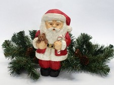 Primitive Style Santa Claus w/Teddy Resin Figure - 10.5" Tall