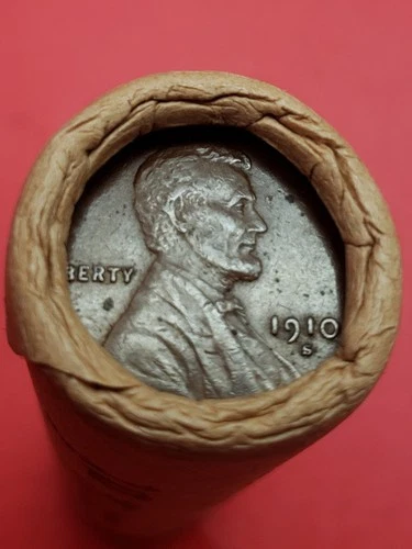 AU 1910-S LINCOLN WHEAT CENT 1916-S LINCOLN WHEAT PENNY COIN ROLL ENDS BANKROLL!