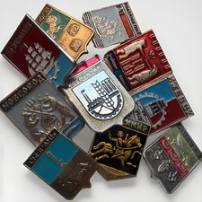 Lot of 10 Vintage USSR Soviet City Coat of Arms Enamel Pins Russian Badge Lot