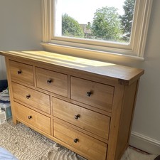 Waxed Oak 7 Drawer Chest H 85cm x W 140cm x D 42cm