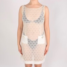 Dolce & Gabbana Sheer Lace Bodycon Dress Ivory Sleeveless Open Back Size S