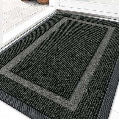 Front Door Mat 29.5x17 Inch Low Profile Waterproof Non Slip Entryway Rug Black