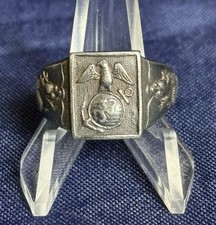 Pre WW2 1930&rsquo;s Silver USMC China Chinese Made Marines Ring Peking Dragons EGA