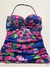 Tommy Bahama Tankini Swim Top Womens S Blue Floral Tropical Padded Lined