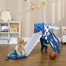 Qaba 3 in 1 Toddler Slide for Indoor with Basketball Hoop, Blue