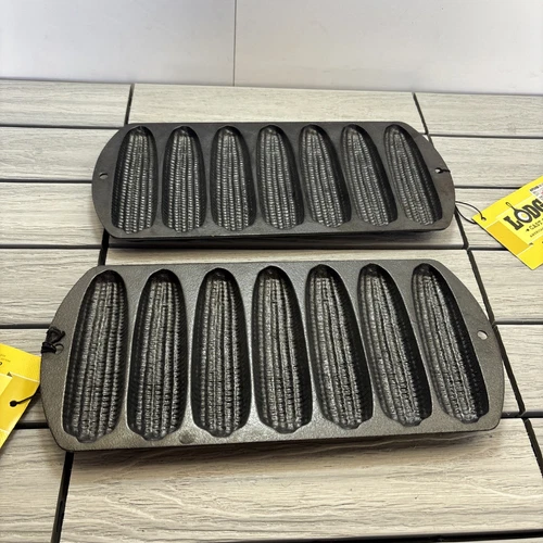 Lot Of 2 Lodge Cast Iron Corn Bread Corn 7 Ear Stick Pan Mold 27C2 Made USA