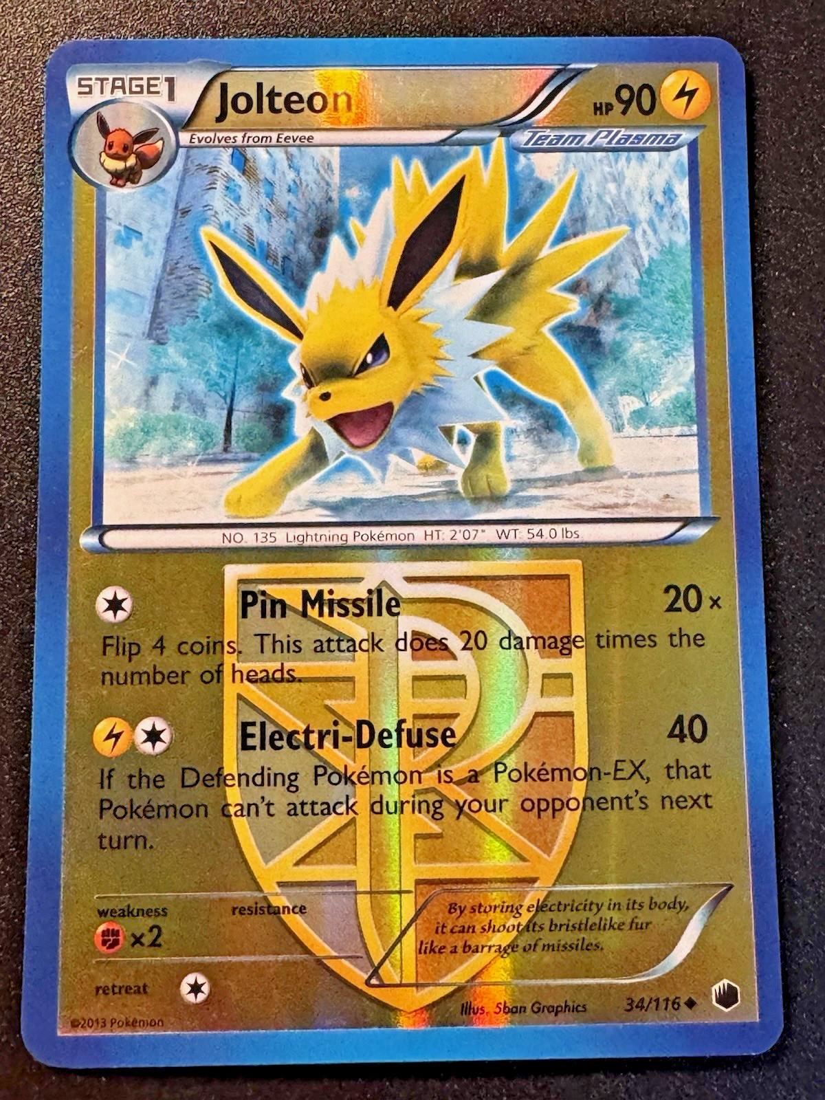 Jolteon 34/116 B&W Plasma Freeze Pokemon Card Reverse Holo Foil Rare LP