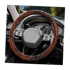 Leather Car Steering Wheel Cover 15 Inch Crocodile Pattern Steering Brown