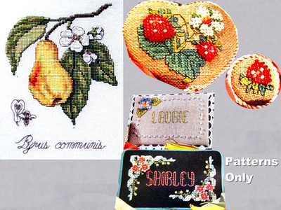 Glorious Pear Strawberry Jewelry Violet Floral Name Tag CROSS STITCH PATTERNS