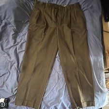 Corbin Worsted Wool Pleated Brown Dress Pants Men's 33 Straight Regular