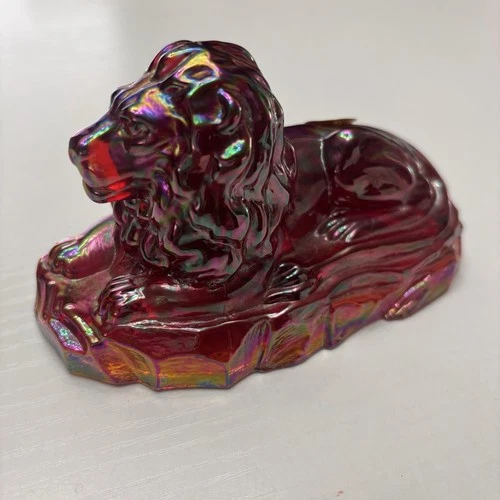 Fenton Lion Glowing Red Carnival Glass Figurine 5" Paperweight Vintage