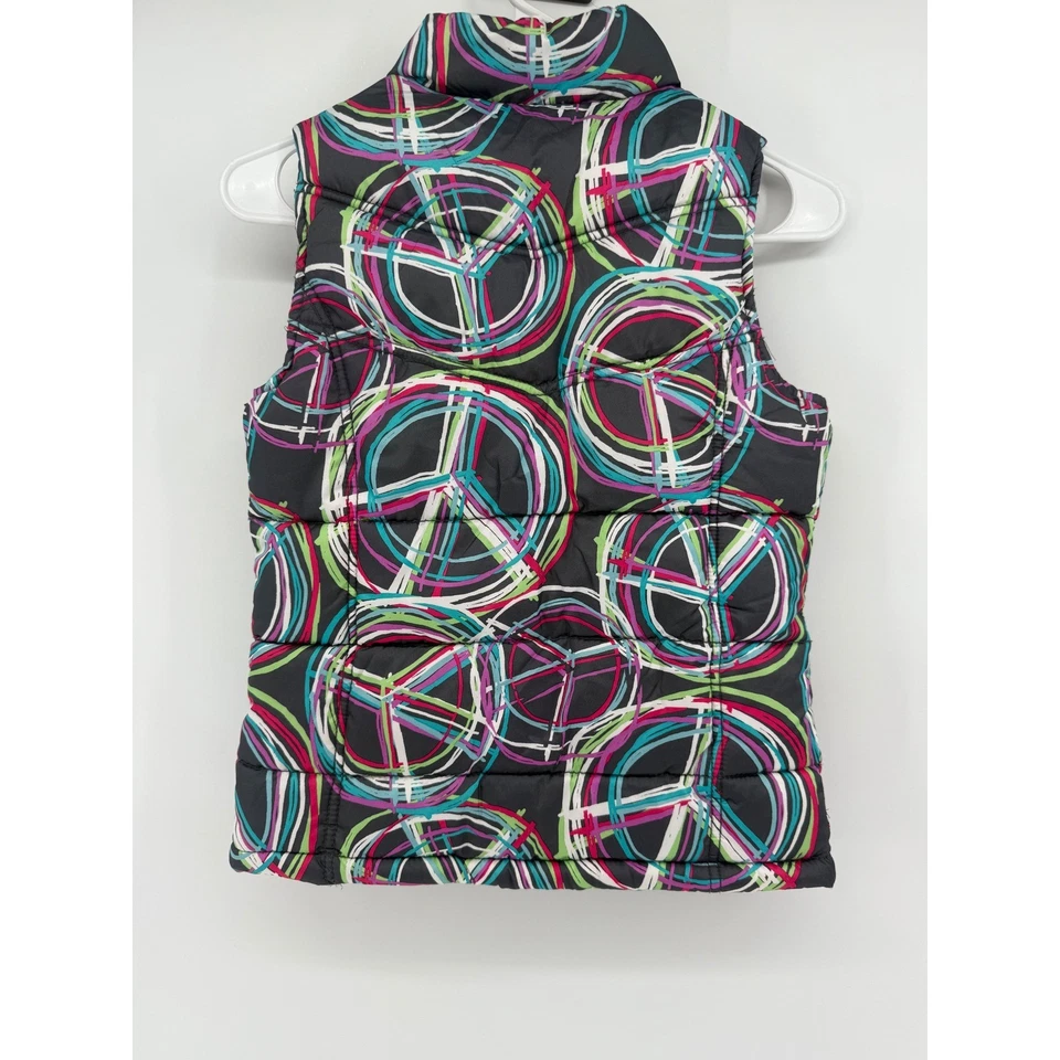 Chaleco acolchado antiguo azul marino para niña talla M (8) estampado de letrero de paz cremallera completa colorido Foto 2 de 4