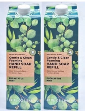 2 Bath Body Works EUCALYPTUS MINT Gentle Foaming Hand Soap REFILL 32 OZ