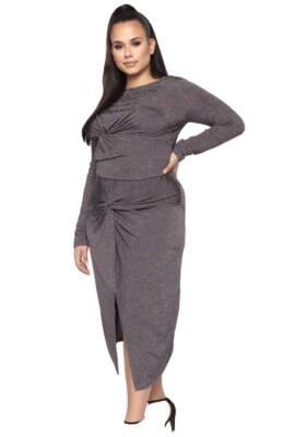 Fashion Nova Chocolate Brown Plus Front Knot Twist 2 Piece Skirt Set NWT Sz  2X | eBay