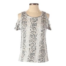 Generation Love White Snake Print Cold Shoulder 100% Linen Top Size S