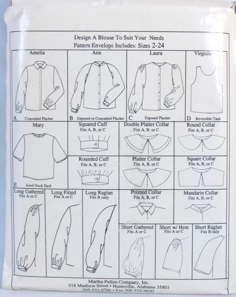 Heirloom French Sewing Pattern for Women Martha Pullen Design A Blouse Szs 2-24 - Image 3 of 4