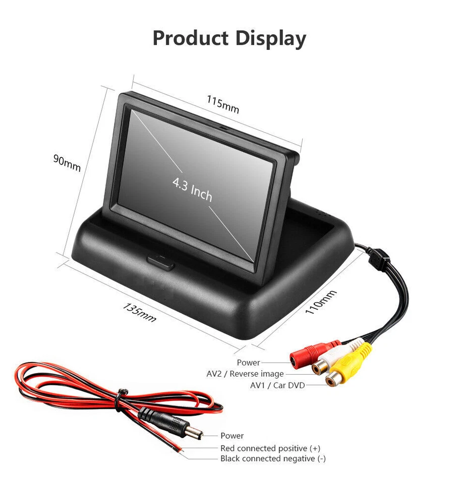 Wireless 4.3 Inch LCD Foldable Car Monitor TFT Display Reverse Rear View Camera - Image 4 of 4