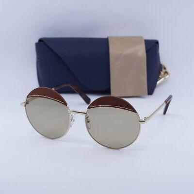 Loewe LW40007U 33N Round Sunglasses – Gold New LOEWE LW40007U 33N Gold/Brown Leather/Brown 58-17-140  main image 2