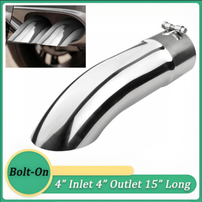 1x/2x Turn-Down 4'' Inlet 4'' Outlet 15'' Long Exhaust Tip Rolled Edge Universal