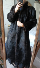 Stunning True Vintage Real Genuine Fur Coat Jacket Black Long Maxi 12 14